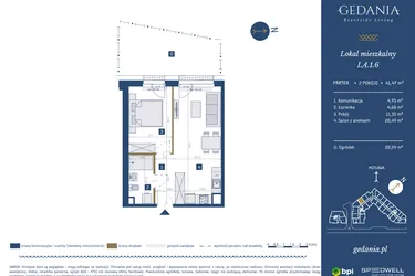 Rzut - Mieszkanie na sprzedaż 2 pokoje o powierzchni 41,47 m² - numer I.A.1.6 w GEDANIA Riverside Living