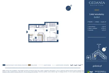 Rzut - Mieszkanie na sprzedaż 1 pokój o powierzchni 25,84 m² - numer I.A.3.1 w GEDANIA Riverside Living
