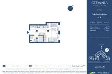 Rzut - Mieszkanie na sprzedaż 1 pokój o powierzchni 25,84 m² - numer I.A.4.1 w GEDANIA Riverside Living