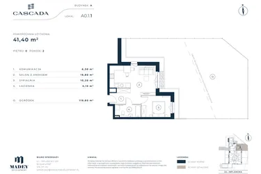 Rzut - Mieszkanie na sprzedaż 2 pokoje o powierzchni 41,4 m² - numer A0.1.1 w Cascada