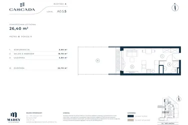 Rzut - Mieszkanie na sprzedaż 1 pokój o powierzchni 26,4 m² - numer A0.5.5 w Cascada