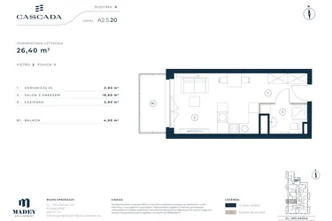 Rzut - Mieszkanie na sprzedaż 1 pokój o powierzchni 26,4 m² - numer A2.5.20 w Cascada