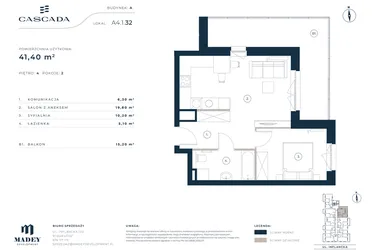 Rzut - Mieszkanie na sprzedaż 2 pokoje o powierzchni 41,4 m² - numer A4.1.32 w Cascada