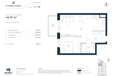 Rzut - Mieszkanie na sprzedaż 2 pokoje o powierzchni 46,7 m² - numer A4.7.38 w Cascada