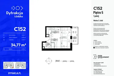 Rzut - Mieszkanie na sprzedaż 1 pokój o powierzchni 34,77 m² - numer C152 w Dyfrakcja Łódzka