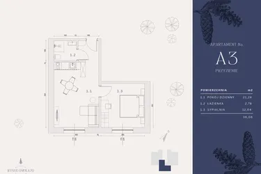 Rzut - Mieszkanie na sprzedaż 3 pokoje o powierzchni 36,06 m² - numer A3 w Rysulówka 70