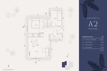 Rzut - Mieszkanie na sprzedaż 4 pokoje o powierzchni 43,31 m² - numer A2 w Rysulówka 70