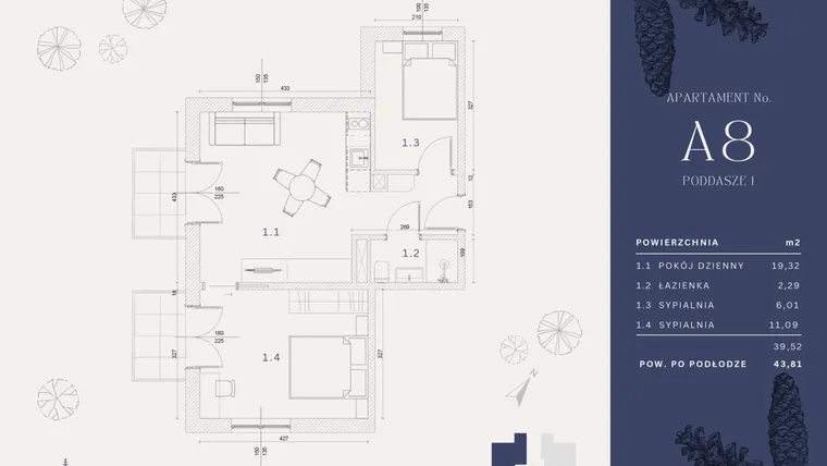 Rzut - Mieszkanie na sprzedaż 4 pokoje o powierzchni 40,62 m² - numer A8 w Rysulówka 70