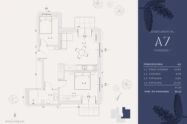 Rzut - Mieszkanie na sprzedaż 4 pokoje o powierzchni 48,46 m² - numer A7 w Rysulówka 70