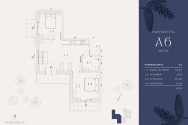 Rzut - Mieszkanie na sprzedaż 4 pokoje o powierzchni 52,27 m² - numer A6 w Rysulówka 70