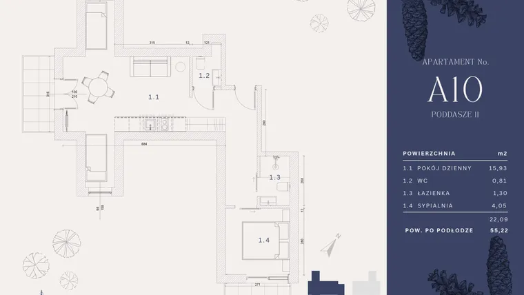 Rzut - Mieszkanie na sprzedaż 4 pokoje o powierzchni 23,07 m² - numer A10 w Rysulówka 70