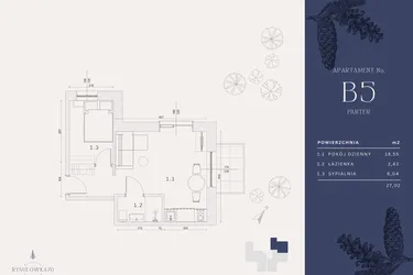 Rzut - Mieszkanie na sprzedaż 3 pokoje o powierzchni 27,02 m² - numer B5 w Rysulówka 70