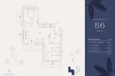 Rzut - Mieszkanie na sprzedaż 4 pokoje o powierzchni 52,27 m² - numer B6 w Rysulówka 70