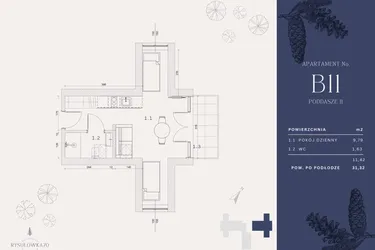 Rzut - Mieszkanie na sprzedaż 2 pokoje o powierzchni 11,86 m² - numer B11 w Rysulówka 70