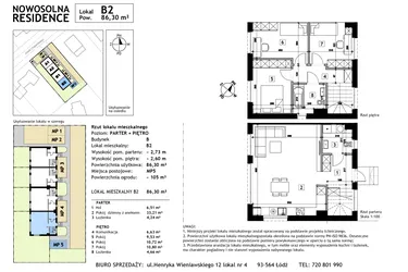 Rzut - Mieszkanie na sprzedaż 4 pokoje o powierzchni 86,3 m² - numer B2 w Nowosolna Residence