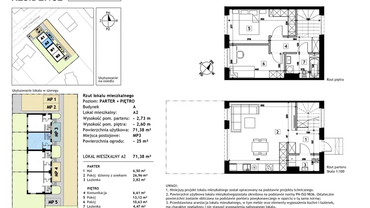 Rzut - Mieszkanie na sprzedaż 3 pokoje o powierzchni 71,38 m² - numer A2 w Nowosolna Residence