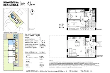 Rzut - Mieszkanie na sprzedaż 3 pokoje o powierzchni 71,38 m² - numer A1 w Nowosolna Residence
