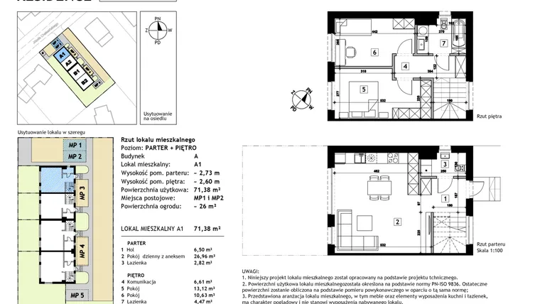 Rzut - Mieszkanie na sprzedaż 3 pokoje o powierzchni 71,38 m² - numer A1 w Nowosolna Residence