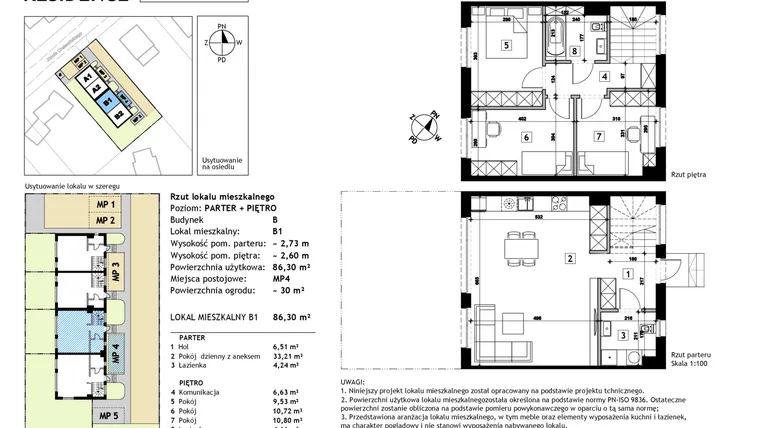 Rzut - Mieszkanie na sprzedaż 4 pokoje o powierzchni 86,3 m² - numer B1 w Nowosolna Residence