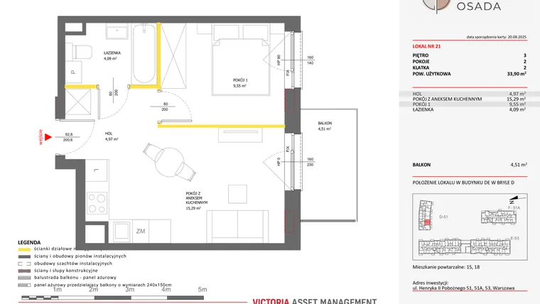 Rzut - Mieszkanie na sprzedaż 2 pokoje o powierzchni 33,9 m² - numer D.21 w Piastova Osada