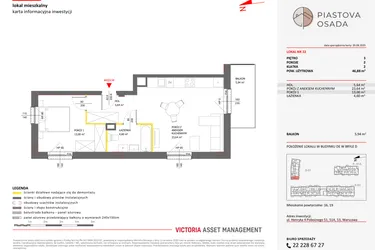 Rzut - Mieszkanie na sprzedaż 2 pokoje o powierzchni 46,88 m² - numer D.22 w Piastova Osada