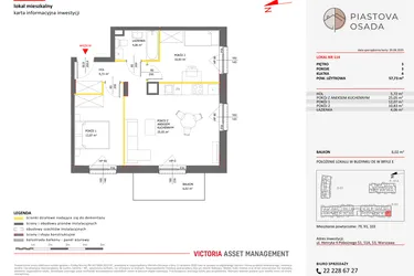 Rzut - Mieszkanie na sprzedaż 3 pokoje o powierzchni 57,73 m² - numer E.114 w Piastova Osada