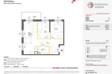 Rzut - Mieszkanie na sprzedaż 3 pokoje o powierzchni 54,1 m² - numer E.37 w Piastova Osada