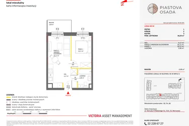 Rzut - Mieszkanie na sprzedaż 2 pokoje o powierzchni 34,29 m² - numer E.42 w Piastova Osada