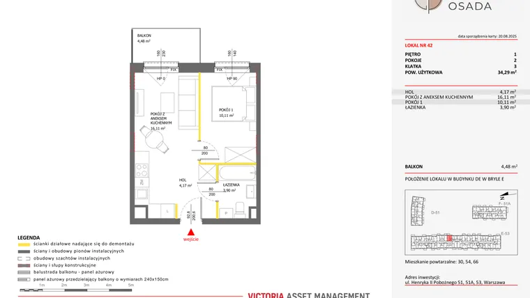 Rzut - Mieszkanie na sprzedaż 2 pokoje o powierzchni 34,29 m² - numer E.42 w Piastova Osada