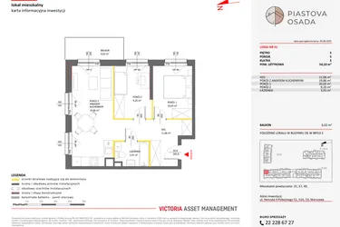 Rzut - Mieszkanie na sprzedaż 3 pokoje o powierzchni 54,1 m² - numer E.61 w Piastova Osada