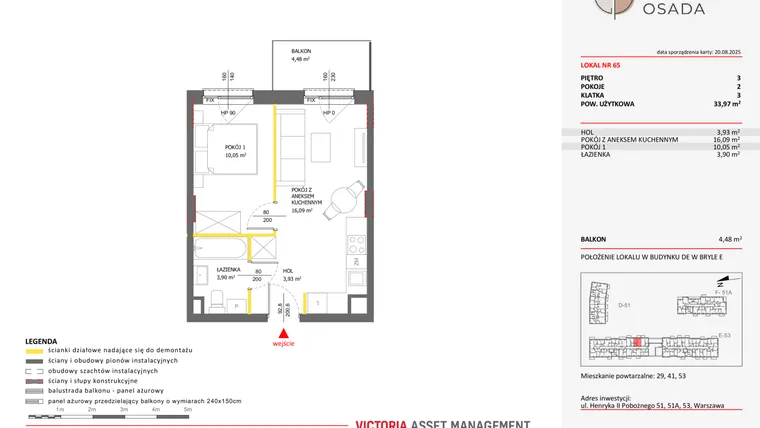 Rzut - Mieszkanie na sprzedaż 2 pokoje o powierzchni 33,97 m² - numer E.65 w Piastova Osada