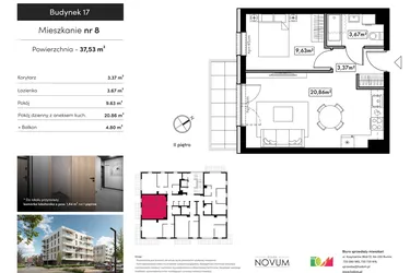 Rzut - Mieszkanie na sprzedaż 2 pokoje o powierzchni 37,53 m² - numer B17.M8 w Novum Rumia - bud. 17