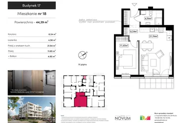 Rzut - Mieszkanie na sprzedaż 2 pokoje o powierzchni 44,39 m² - numer B17.M18 w Novum Rumia - bud. 17