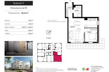Rzut - Mieszkanie na sprzedaż 2 pokoje o powierzchni 48,42 m² - numer B17.M11 w Novum Rumia - bud. 17