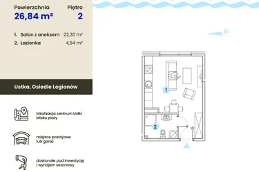 Rzut - Mieszkanie na sprzedaż 1 pokój o powierzchni 26,84 m² - numer 2.11 w Ustka Flow
