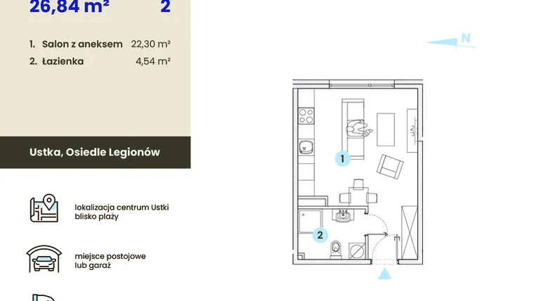 Rzut - Mieszkanie na sprzedaż 1 pokój o powierzchni 26,84 m² - numer 2.11 w Ustka Flow
