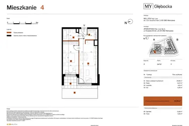 Rzut - Mieszkanie na sprzedaż 2 pokoje o powierzchni 44,98 m² - numer 4 w MY Głębocka