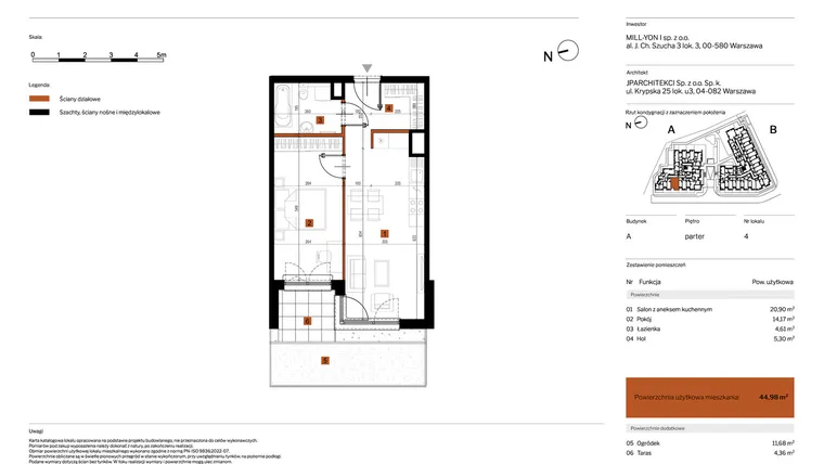Rzut - Mieszkanie na sprzedaż 2 pokoje o powierzchni 44,98 m² - numer 4 w MY Głębocka