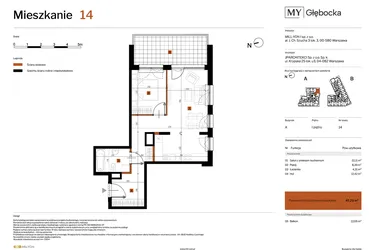 Rzut - Mieszkanie na sprzedaż 2 pokoje o powierzchni 47,23 m² - numer 14 w MY Głębocka