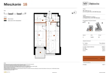 Rzut - Mieszkanie na sprzedaż 2 pokoje o powierzchni 44,76 m² - numer 18 w MY Głębocka