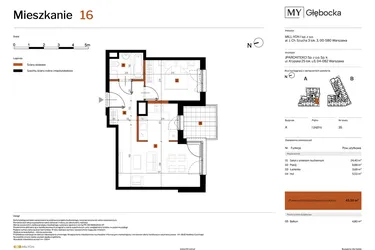 Rzut - Mieszkanie na sprzedaż 2 pokoje o powierzchni 43,5 m² - numer 16 w MY Głębocka