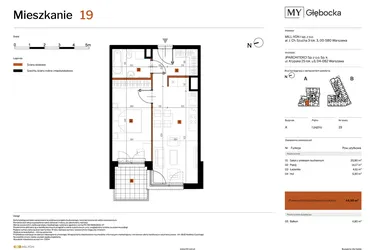Rzut - Mieszkanie na sprzedaż 2 pokoje o powierzchni 44,98 m² - numer 19 w MY Głębocka