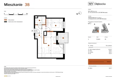 Rzut - Mieszkanie na sprzedaż 2 pokoje o powierzchni 43,5 m² - numer 38 w MY Głębocka