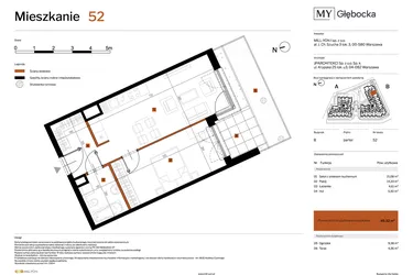 Rzut - Mieszkanie na sprzedaż 2 pokoje o powierzchni 45,32 m² - numer 52 w MY Głębocka