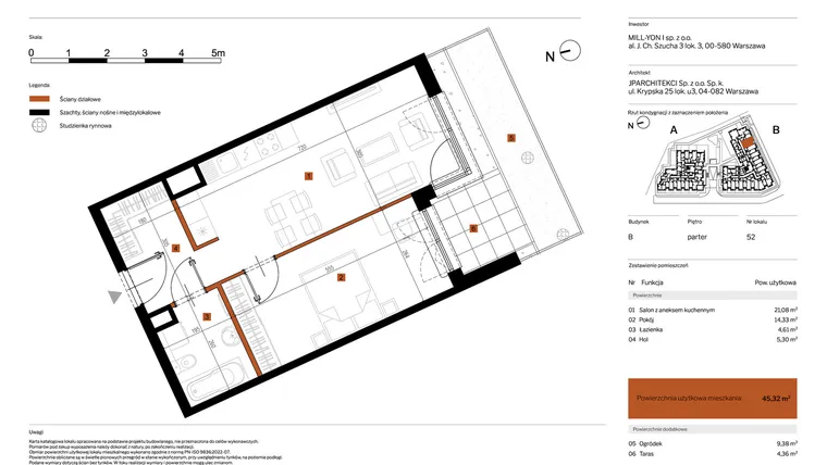 Rzut - Mieszkanie na sprzedaż 2 pokoje o powierzchni 45,32 m² - numer 52 w MY Głębocka