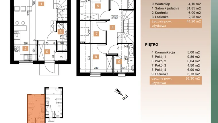 Rzut - Dom na sprzedaż 3 pokoje o powierzchni 80,5 m² - numer 11/2 w Osiedle Leśne Bulwary