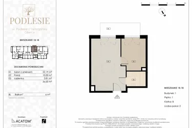 Rzut - Mieszkanie na sprzedaż 2 pokoje o powierzchni 36 m² - numer 1B.18 w Podlesie