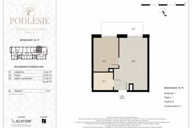 Rzut - Mieszkanie na sprzedaż 2 pokoje o powierzchni 36,66 m² - numer 1B.19 w Podlesie