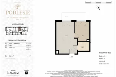 Rzut - Mieszkanie na sprzedaż 2 pokoje o powierzchni 36 m² - numer 1B.26 w Podlesie