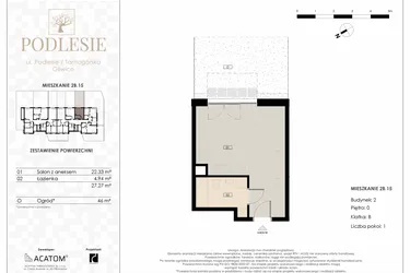 Rzut - Mieszkanie na sprzedaż 1 pokój o powierzchni 27,27 m² - numer 2B.15 w Podlesie